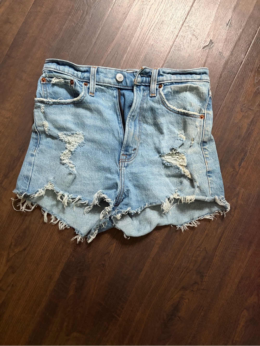 Abercrombie & Fitch Light Blue Distressed Denim Shorts